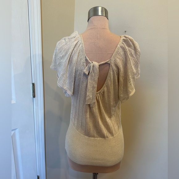 Forever 21 Metallic Knit Open Back Tie Short Sleeve Top Women’s Size Medium - Picture 6 of 7